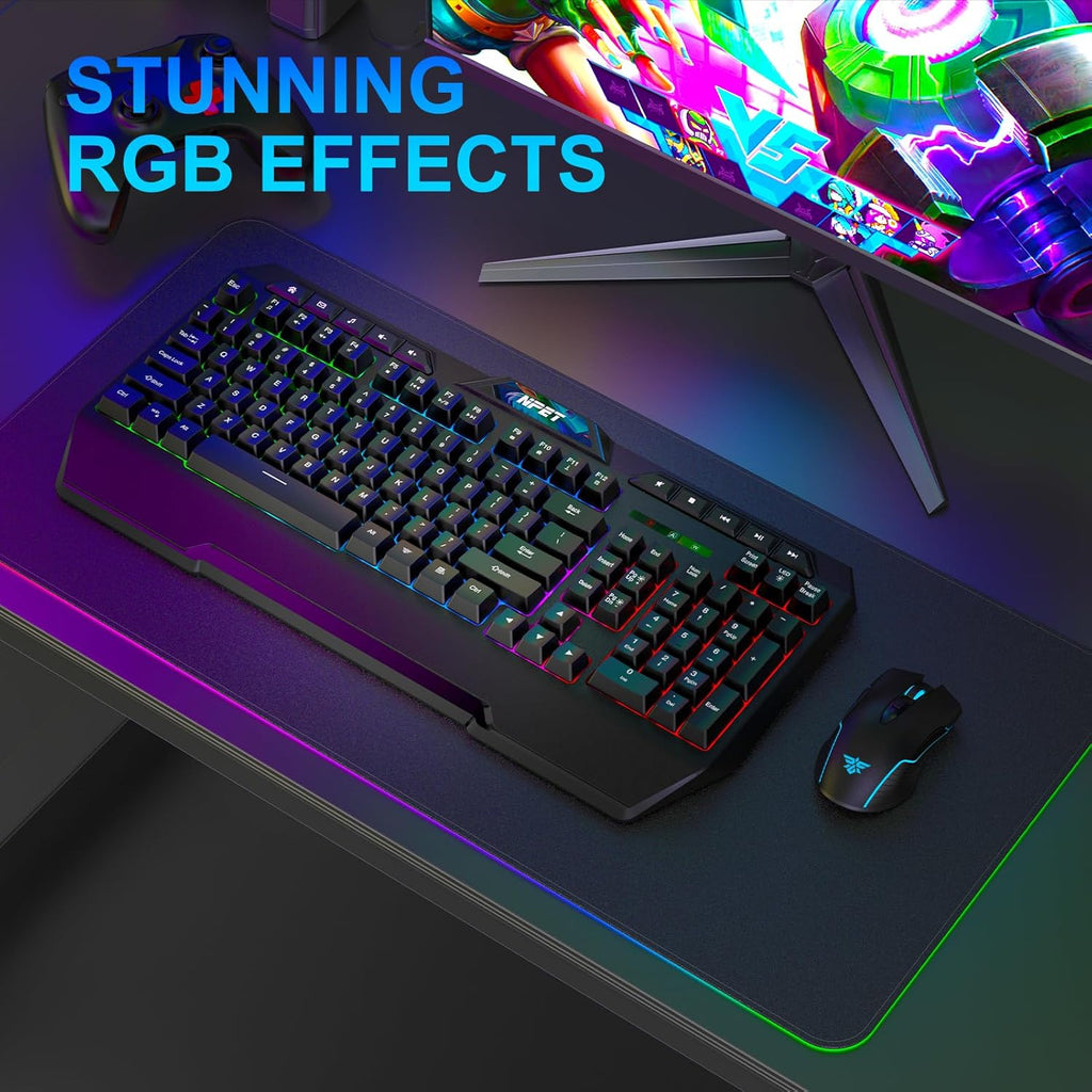 K32 Wireless Gaming Keyboard RGB with Wrist Rest - Long-Lasting Rechargeable Battery - Quick and Quiet Typing - Water Resistant Backlit Wireless Keyboard for PC PS5 PS4 Xbox One Mac - Black