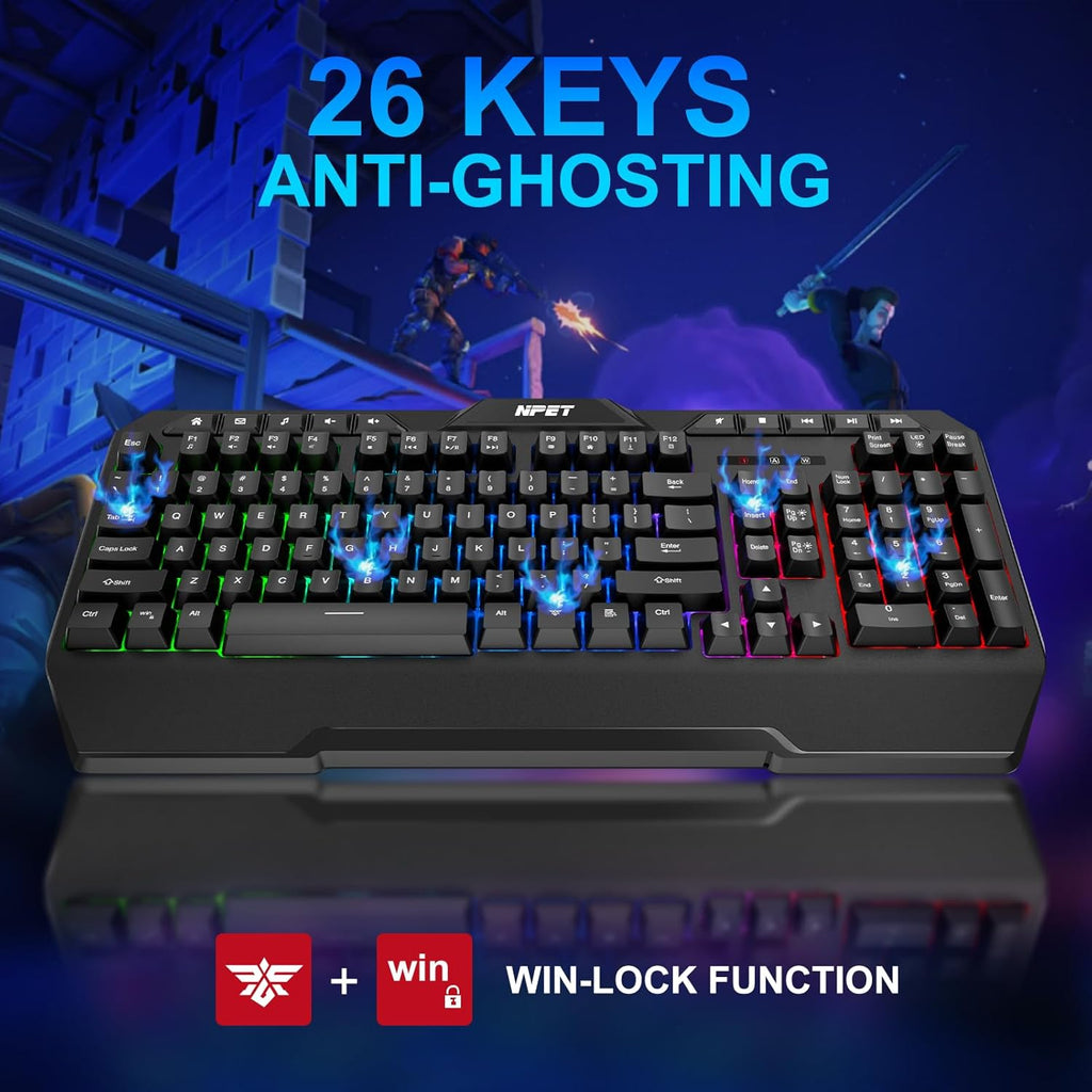 K32 Wireless Gaming Keyboard RGB with Wrist Rest - Long-Lasting Rechargeable Battery - Quick and Quiet Typing - Water Resistant Backlit Wireless Keyboard for PC PS5 PS4 Xbox One Mac - Black