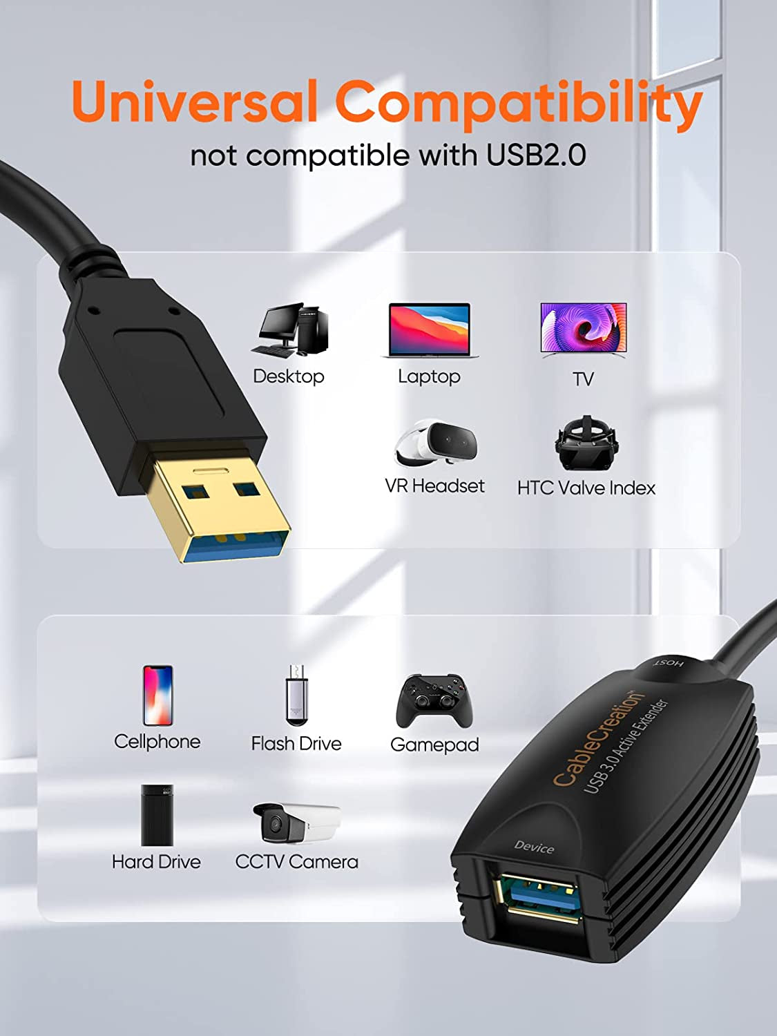 Active USB 3.0 Extension Cable, 5 M USB Male to Female Cable with Signal Amplification Compatible with Oculus Rift/Quest/Quest 2 Vr/Link, Valve Index VR, Xbox One, Printers Etc. Black