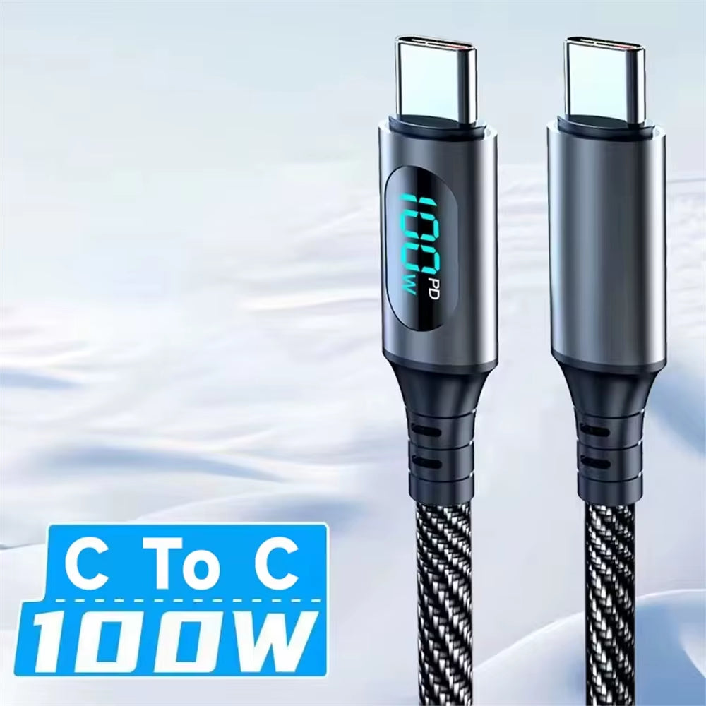 6A 120W USBA to Type C Super Fast Charge Cable Nylon Data Cord for Xiaomi POCO Samsung with Led Digital Display Cable