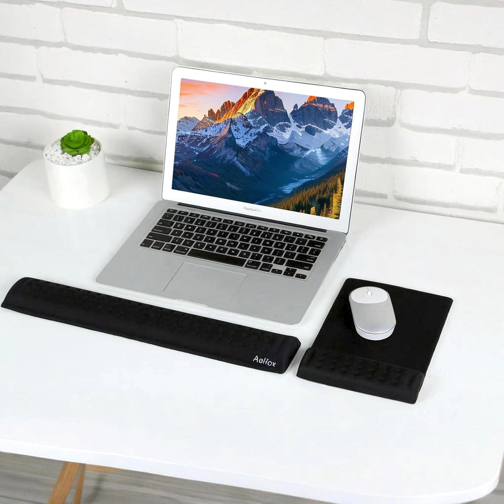 Keyboard Wrist Rest & Mouse Pad with Wrist Support Set, Memory Foam Ergonomic Wrist Pad for Computer Keyboard Laptop Wrist Rest, Arm Rest for Desk Accessories in Home Office School(Black)