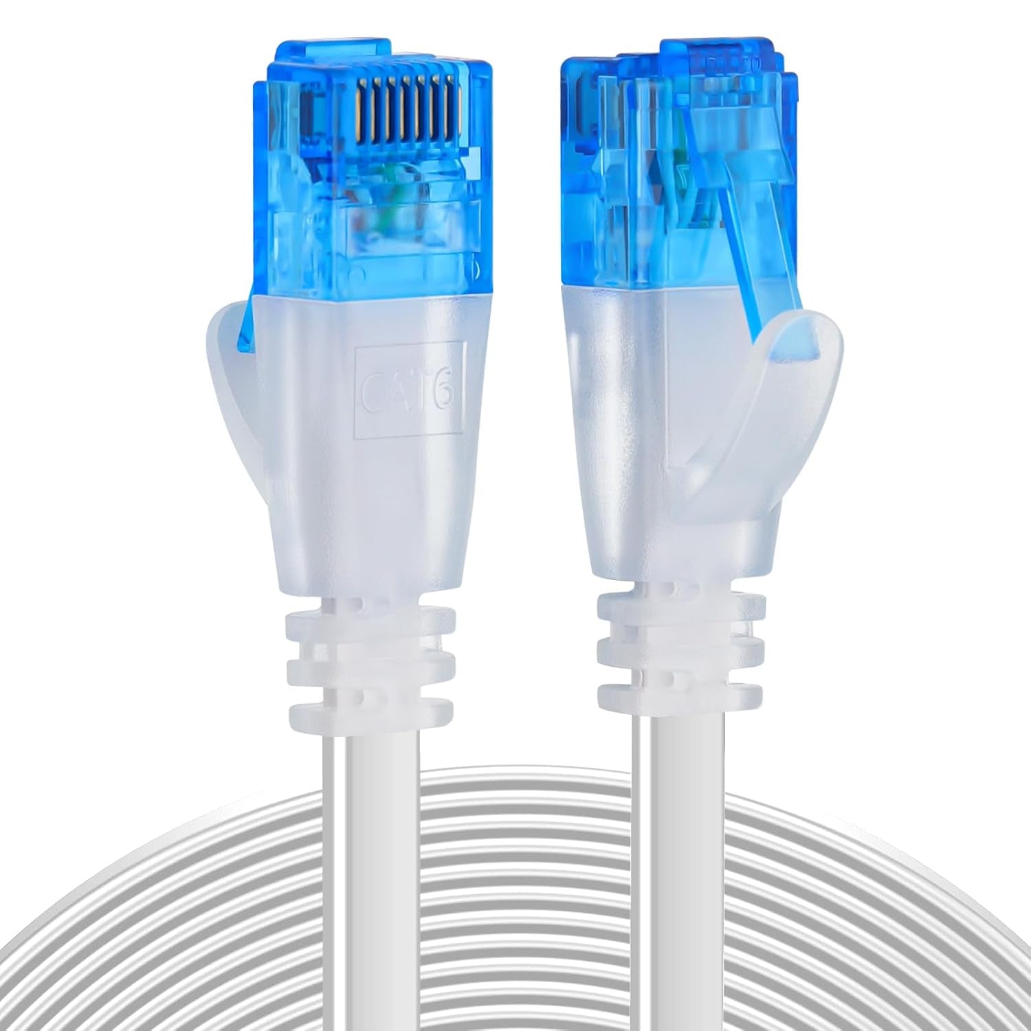Cat 6 Ethernet Cable 25 Ft, Flat White Internet Cable with Clips, Hight Speed LAN Cable with Snagless Rj45 Connectors