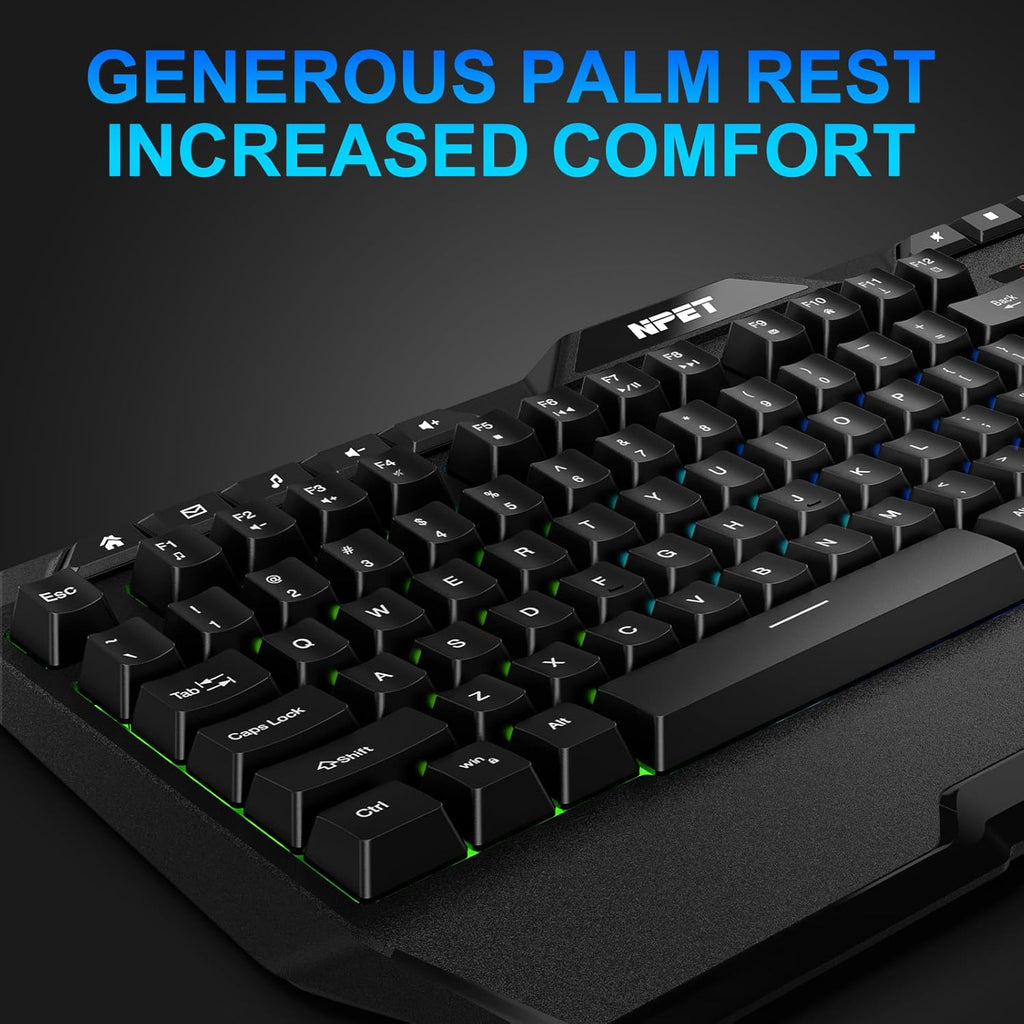 K32 Wireless Gaming Keyboard RGB with Wrist Rest - Long-Lasting Rechargeable Battery - Quick and Quiet Typing - Water Resistant Backlit Wireless Keyboard for PC PS5 PS4 Xbox One Mac - Black