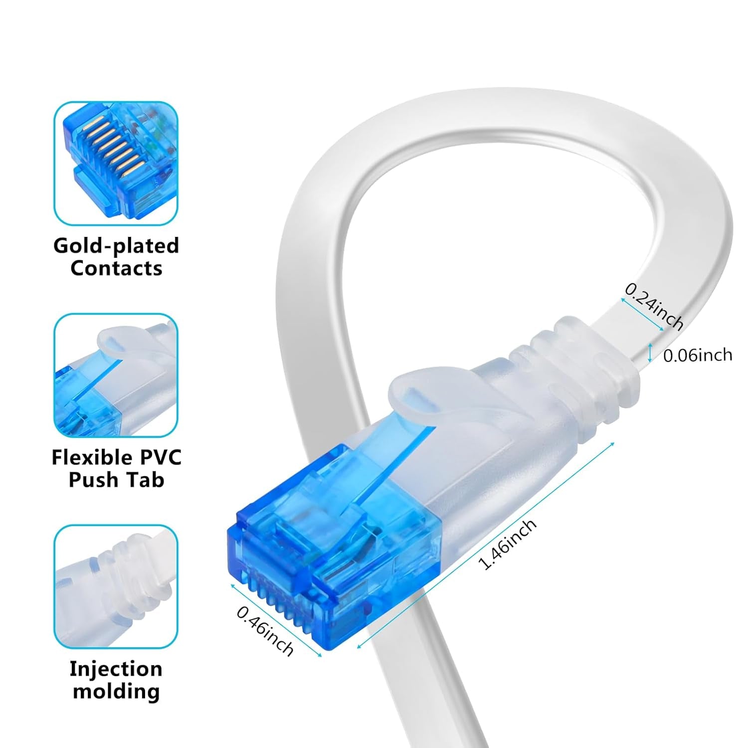 Cat 6 Ethernet Cable 25 Ft, Flat White Internet Cable with Clips, Hight Speed LAN Cable with Snagless Rj45 Connectors