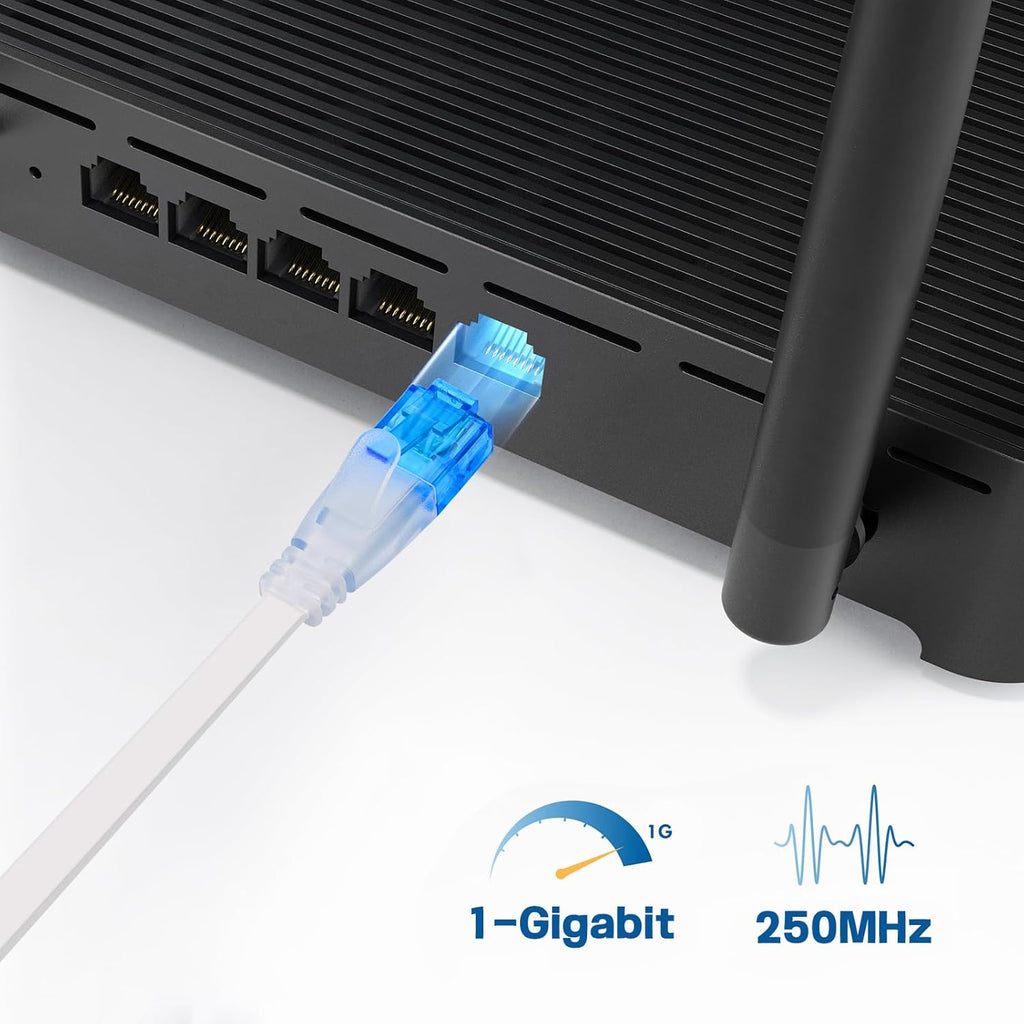 Cat 6 Ethernet Cable 25 Ft, Flat White Internet Cable with Clips, Hight Speed LAN Cable with Snagless Rj45 Connectors