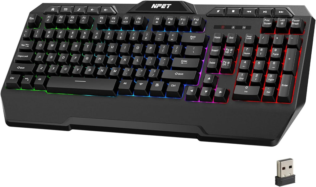 K32 Wireless Gaming Keyboard RGB with Wrist Rest - Long-Lasting Rechargeable Battery - Quick and Quiet Typing - Water Resistant Backlit Wireless Keyboard for PC PS5 PS4 Xbox One Mac - Black