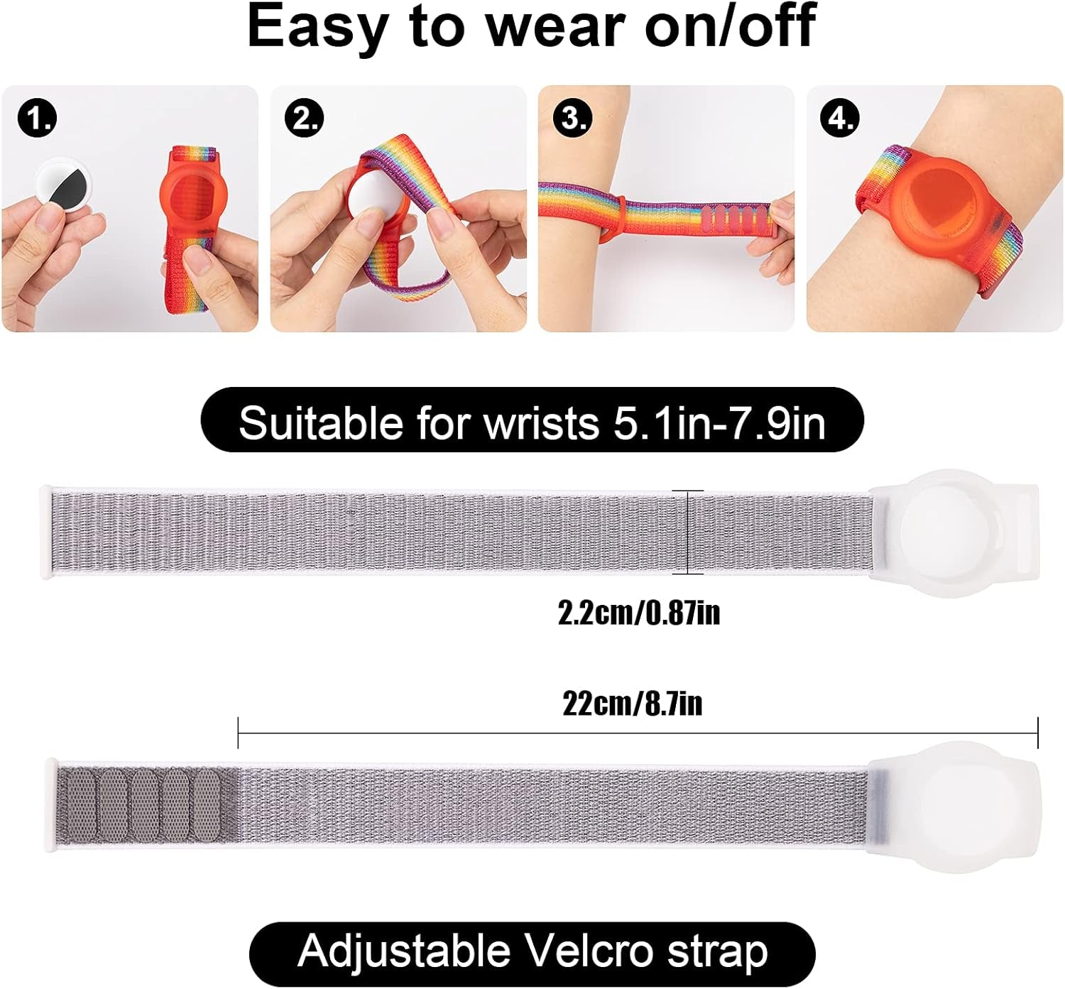 Kids Wristband Compatible with Apple Airtag, Protective Case for Air Tag GPS Tracker Holder with Nylon Bracelet, Adjustable anti Lost Watch Band for Toddler Child Elder(Grey)